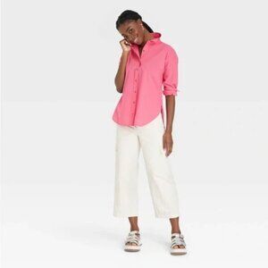 UNIVERSAL THREAD BUTTON DOWN SHIRT Pink Collared Sz Small NWT New - Barbie Core